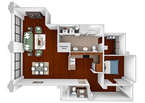 Main 3 Downtown - A12 (Landmark) - 1bed/1 bath - 3D